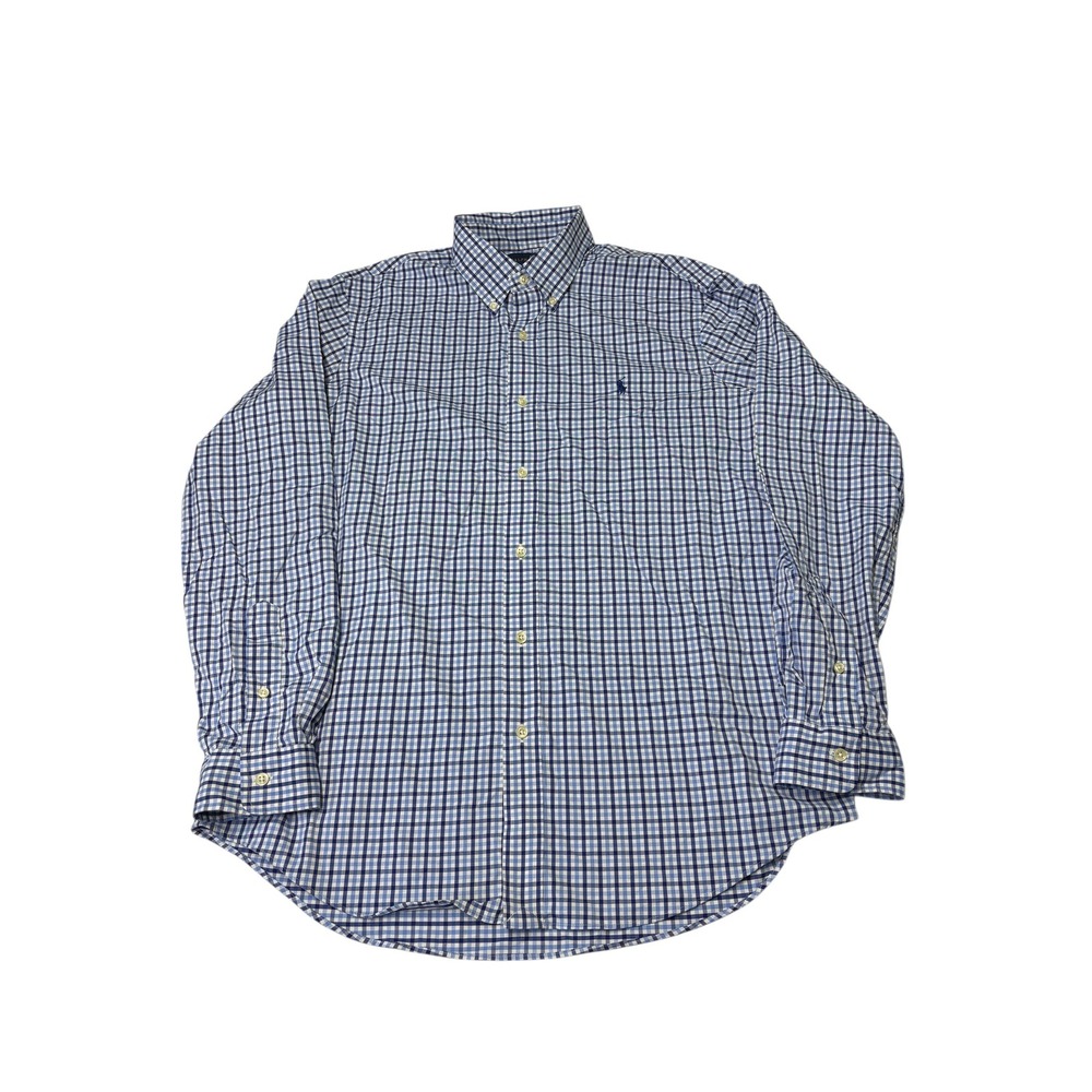 Ralph Lauren Men Performance Long Sleeve Gingham Button Down Shirt Blue L